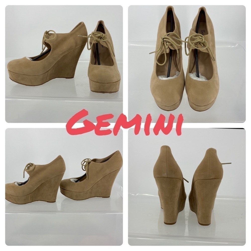 Gemini vegan suede lace up platform clog tan shoe lace up tie. Goth punk